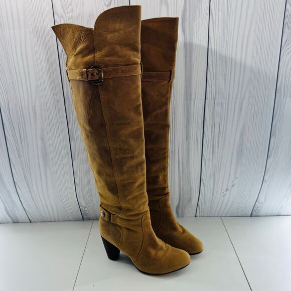 Vintage Jam Piers Over Knee Brown  Heeled Leather Suede Boot Columbia 37 (6.5) - Picture 1 of 8